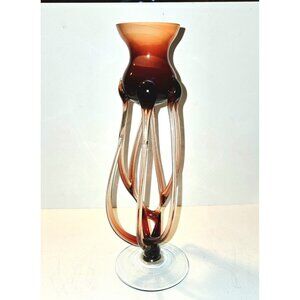1 Krosno Jozefina 10” Hand Blown Glass Sunset Reds Jellyfish/Octopus Style Vase